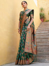 Janasya Green & Red Floral Woven Design Zari Banarasi Saree