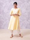 Likha Shaan-e-Avadh Yellow Phulkari Embroidery Yoke Kurta LIKKUR122 - M