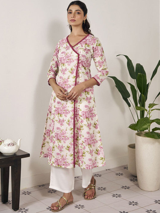 Women Floral Printed Flared Sleeves Sequinned Kurta