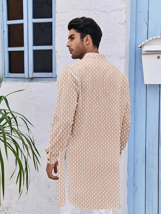 Geometric Printed Mandarin Collar Straight Cotton Kurta