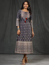 Scakhi Women Grey & Beige Ethnic Motifs Printed Anarkali Dress