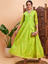 Shae by Sassafras Green Yoke Design Embroidered Angrakha Chanderi Silk Anarkali Kurta