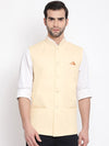 Vastramay Men Cream Coloured Solid Slim-Fit Woven Nehru Jacket