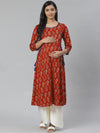 Anayna Women Rust Red & Orange Block Print A-Line Maternity Kurta