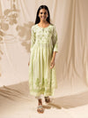 Likha Mint Naira Cut Kurta Palazzo Dupatta with Chikankari Embroidery LIKSKD32 (Set of 3) - L