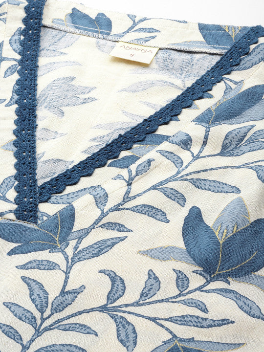 anayna Women Floral Printed Regular Kurta with Trousers