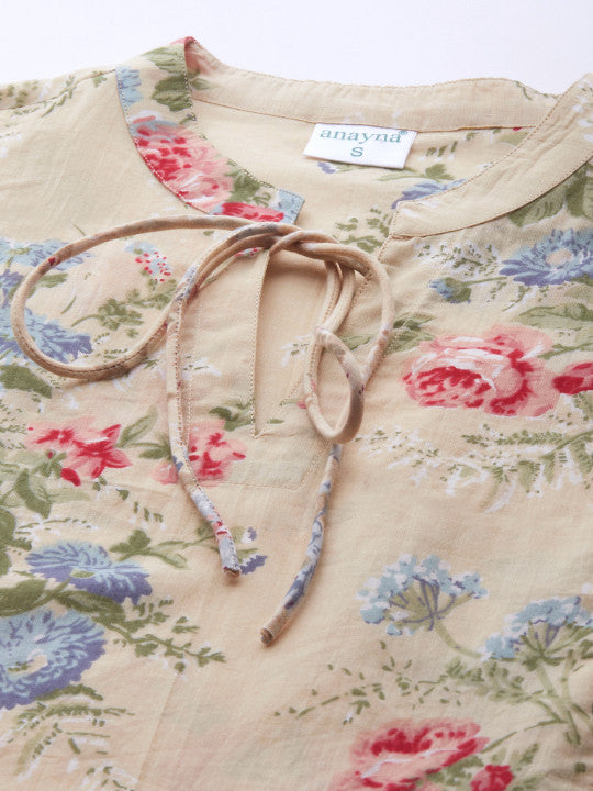 Women Beige & Pink Floral Print Maternity A-Line Dress