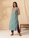 Likha Blue Printed Angarakha Overlapped Kurta LIKKUR18