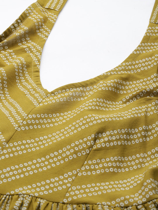 anayna Ethnic Motifs Printed Smocked Fit & Flare Midi Dress