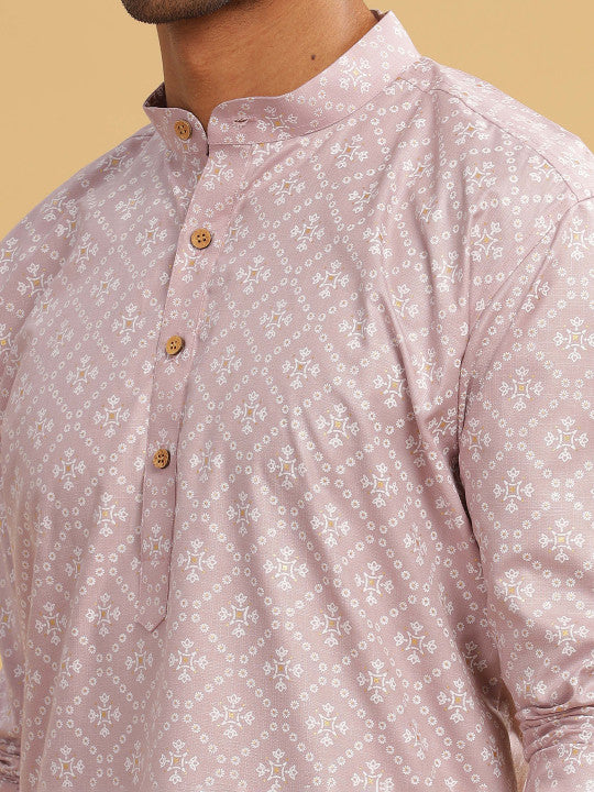 Geometric Printed Band Collar Straight Long Kurta