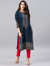 Vishudh Women Navy Blue Printed A-Line Kurta