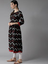 Here&now Women Black & Red Printed A-Line Kurta