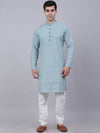 Jompers Men Teal Floral Embroidered Chikankari Pure Cotton Kurta with Churidar