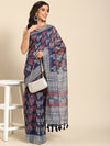 Silk Land Dabu Bagh Block Print Indigo Saree