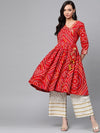 Anubhutee Women Red & Off White Bandhani Print Kurta with Palazzos