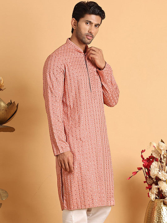 Anouk Men Geometric Embroidered Chikankari Kurta