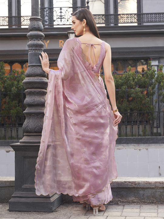 Embellished Mukaish Poly Chiffon Saree