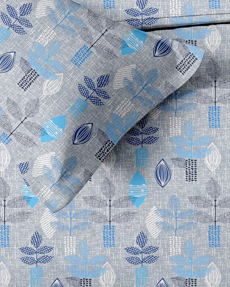 Trance Home Linen Pure 100% Cotton 144Tc Printed King Fitted Bedsheet with 2 Pillow Covers , 144 tc