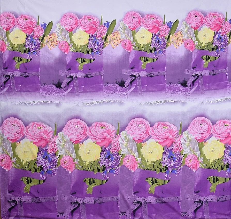 Hfi 160 Tc Polycotton Double Bedsheet with 2 Pillow Covers - Floral, Purple