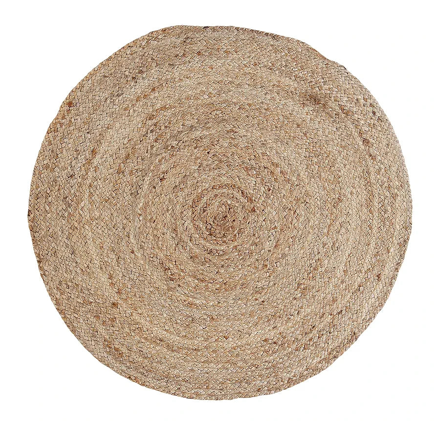 SASHAA WORLD Jute Rugs Handcrafted,Woven & Reversible Design Jute & Cotton Braided Round Carpet Door Mats,Natural 