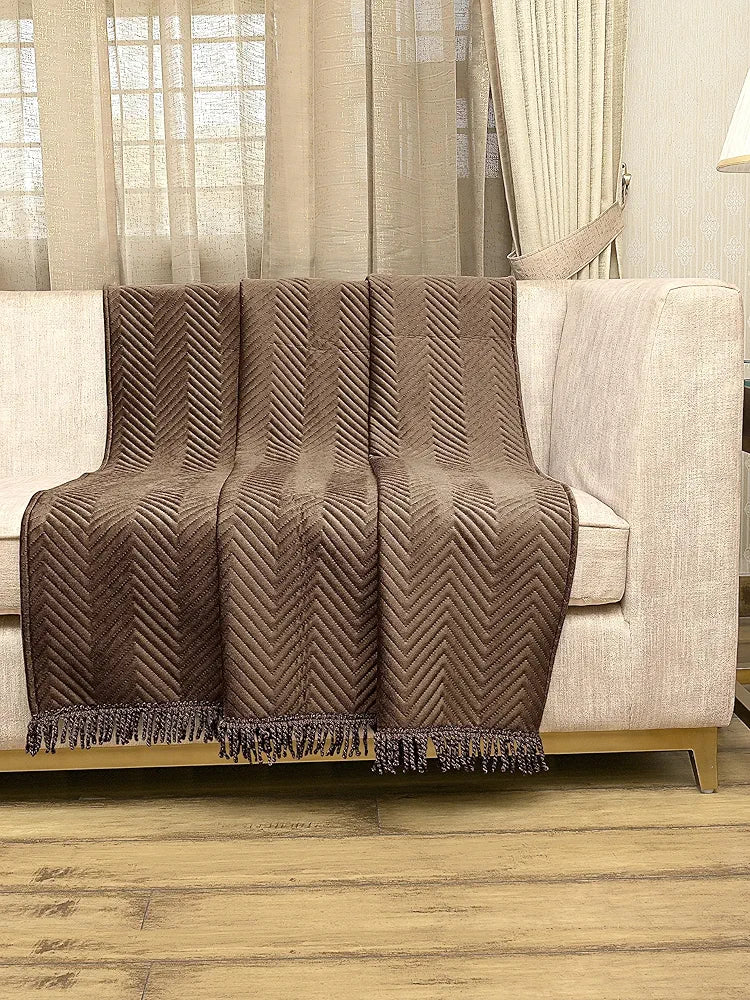 SARAL HOME EASY LIVING Velvet Chevron Sofa Throw-Brown