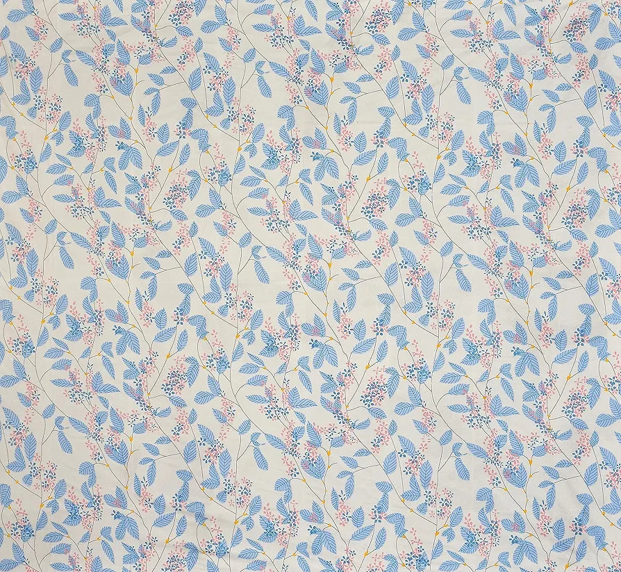 220 TC Premium Cotton Elastic Fitted Bedsheets with 2 Pillow Covers|Double Bed with Corner Elastic Wrinkelfree Supersoft Floral Pattren Breathable |Size-72 x 68 + 6 inches|White & Blue