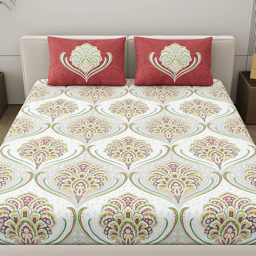 Dreamscape 100% Cotton Value King Bedsheet with 2 Pillow Covers - 