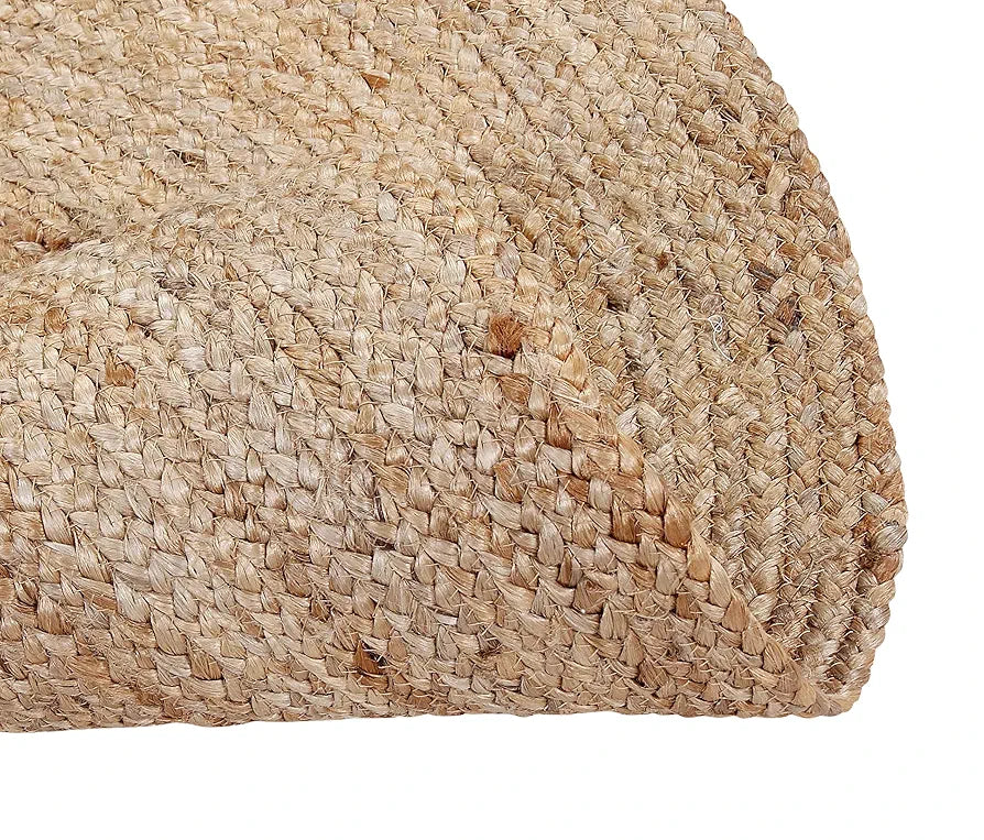 SASHAA WORLD Jute Rugs Handcrafted,Woven & Reversible Design Jute & Cotton Braided Round Carpet Door Mats,Natural 