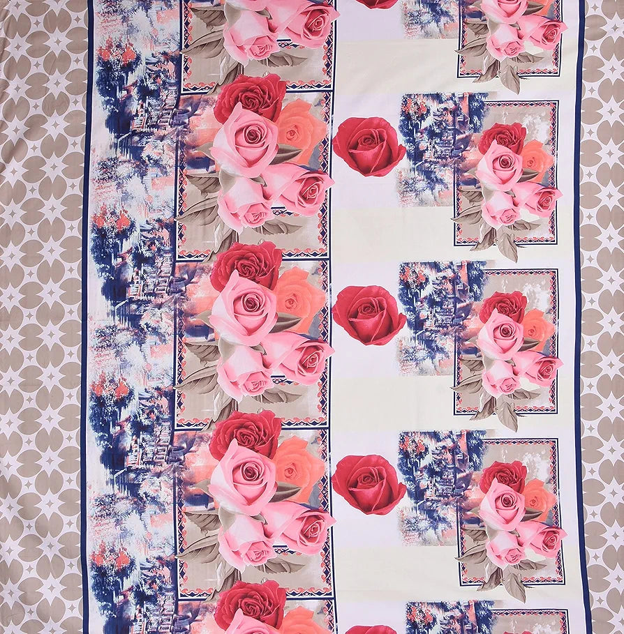 HFI 160 TC Polycotton Double Bedsheet with 2 Pillow Covers - Floral, Multicolor