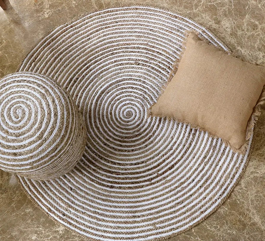 THE HOME TALK Natural Handcrafted Braided Round Jute Rug- 120CM|Traditional Carpet for Living Room,Kitchen,Entryway,Bedroom,Dining Room|Rustic Bohemian Decor| Anti-Skid Carpets for Centre Table