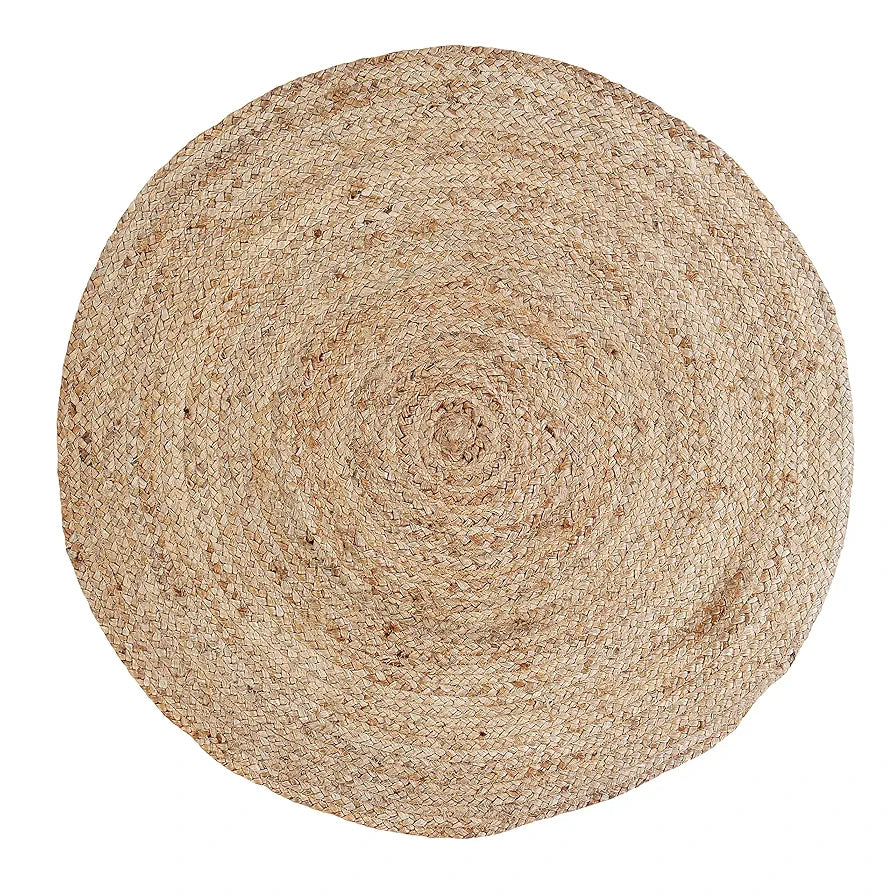 SASHAA WORLD Jute Rugs Handcrafted,Woven & Reversible Design Jute & Cotton Braided Round Carpet Door Mats,Natural 