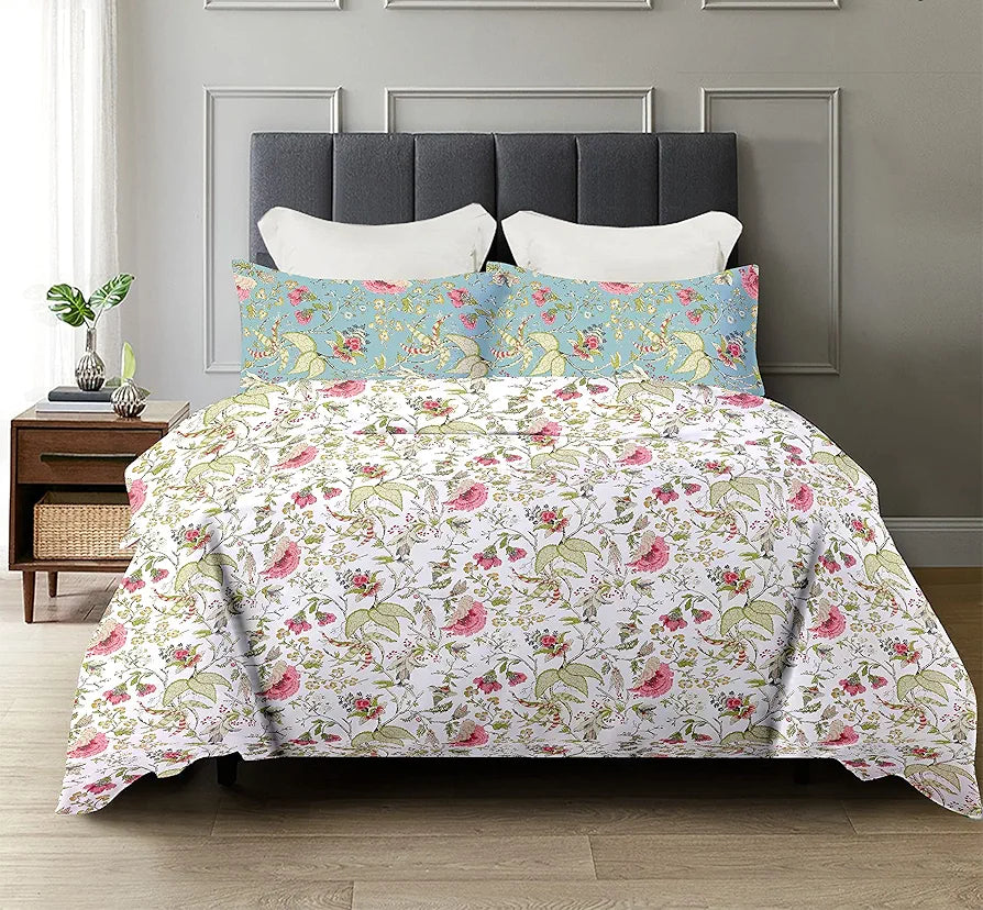 Trance Home Linen 180TC 100% Cotton Printed Zippered Duvet Cover/Blanket/Quilt | Comforter Cover/Razai Cover | King Size with 2 Pillow Covers 