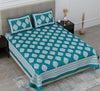 Colorish 144 Tc Cotton Double Bedsheet Motif Printed Jaipuri Floral Bed Sheet With 2 Pillow Covers | Sea Green