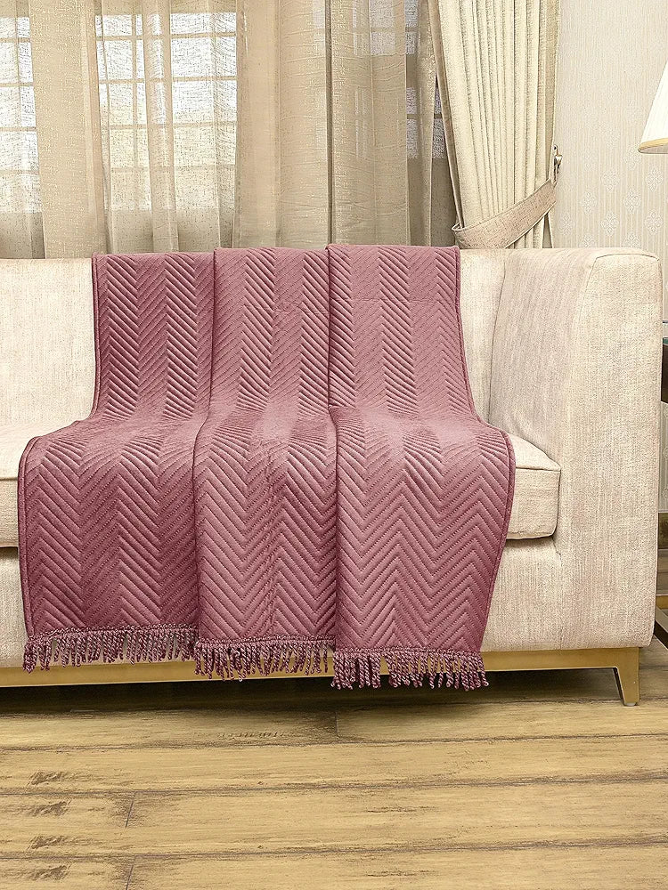 SARAL HOME EASY LIVING Velvet Chevron Sofa Throw-Peach