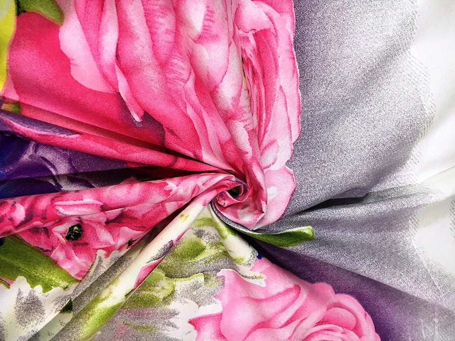 Hfi 160 Tc Polycotton Double Bedsheet with 2 Pillow Covers - Floral, Purple