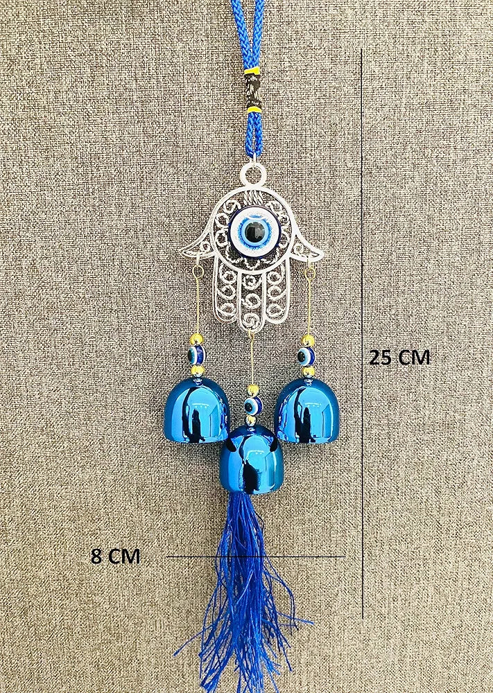 WS Evil Eye Wind Chime 3 Bells for Home & Office - Brings Positive Vibes & Removes Negative Energy | Evil Eye Wall Hanging | Evil Eye Wind Chime | Evil Eye 3 Bells