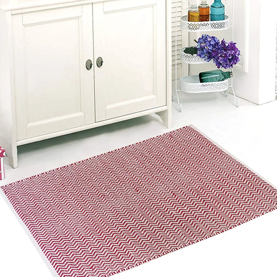 THE HOME TALK Weaved Cotton Carpets | Contemporary Decorators | Area Rugs for Bedroom, Center Table, Living Room, Drawing Room, Hall | Machine Washable | 60 X 120 CM | Pink