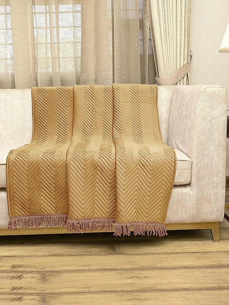 SARAL HOME EASY LIVING Velvet Chevron Sofa Throw-Gold