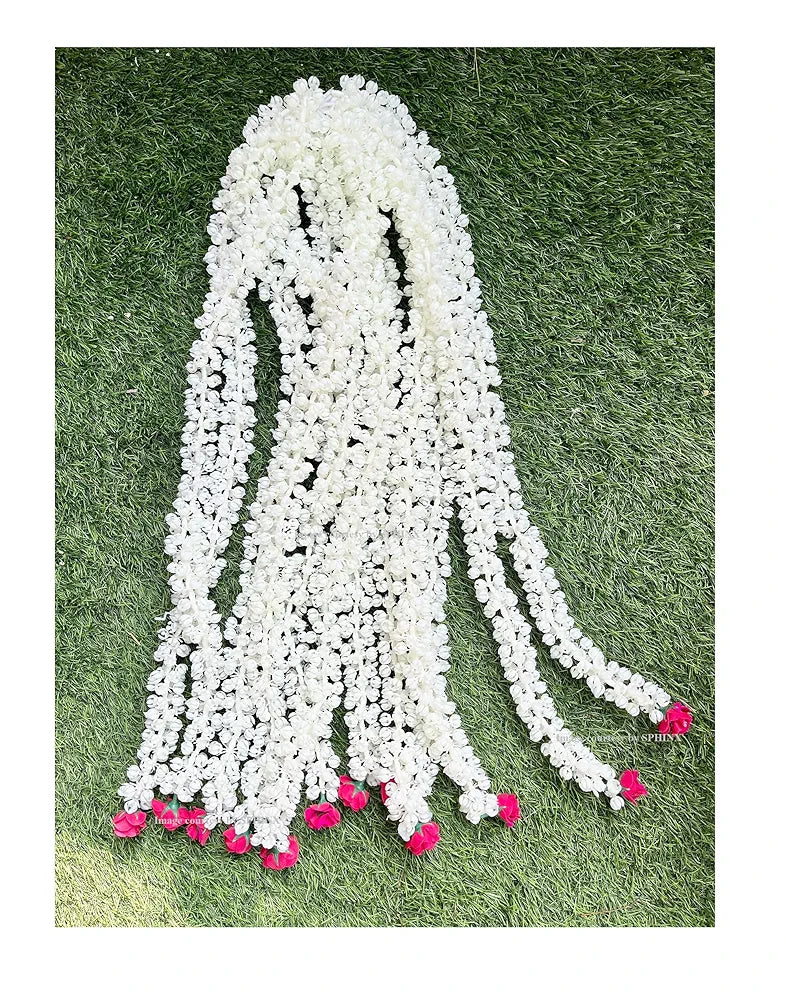SPHINX Artificial Jasmine Buds  & Rose Strings Garlands for Festivals Pooja Wedding Housewarming Diwali Decorations Approx 2.5 ft/30 Inches  - 