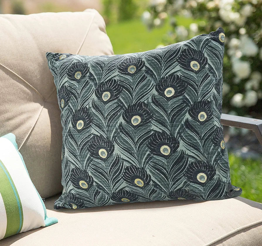 SASHAA WORLD Peacock Foil Print 100% Cotton Cushion Throw Pillow Boho Décor Sofa Couch Living Room Bedroom Farm House Indoor 