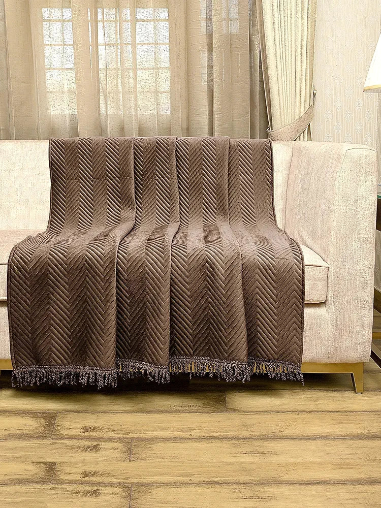 SARAL HOME EASY LIVING Velvet Chevron Sofa Throw-Brown