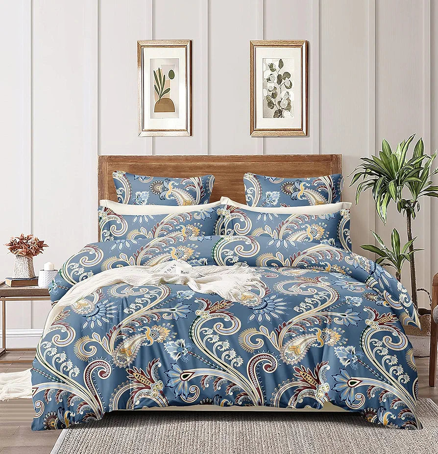 THE HOME STYLE Cotton Feel Glace Cotton Elastic Fitted Printed King Size Double Bed Bedsheet With 2 Pillow Cover,300 TC