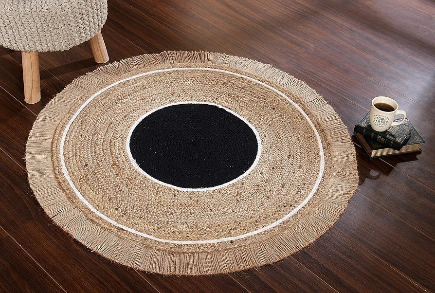 SASHAA WORLD JuteRugs Indian Handmade Braided Round Carpet for Home Décor, Floor Décor, Home, Living Room, Hallway, Bedroom, Office 