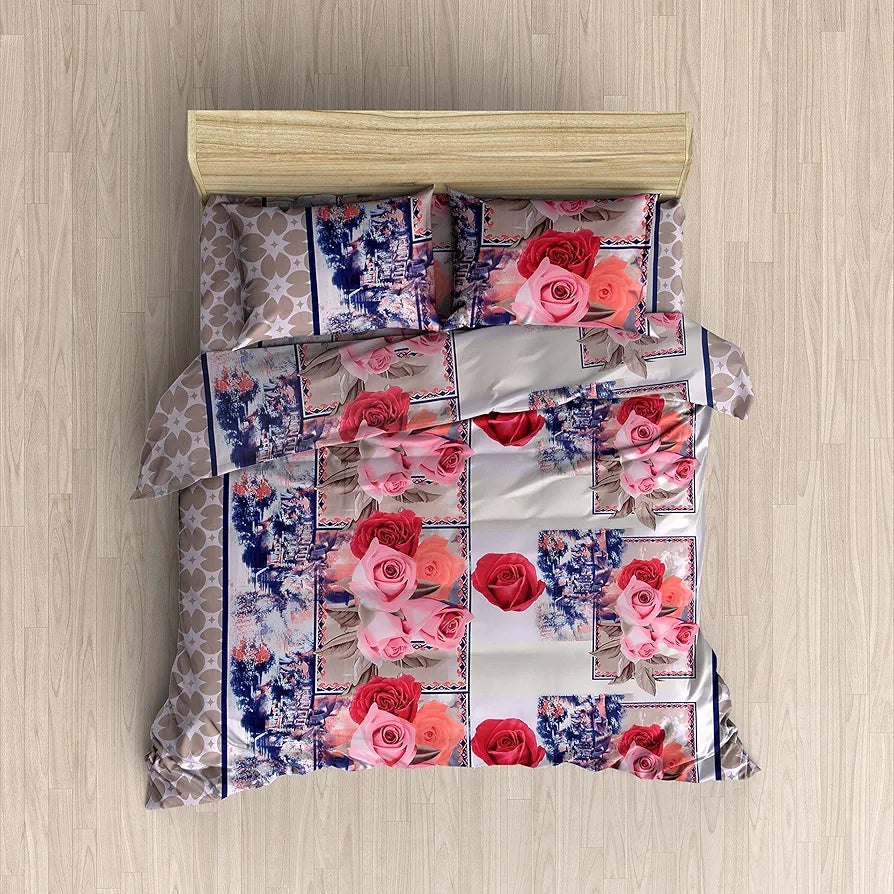 HFI 160 TC Polycotton Double Bedsheet with 2 Pillow Covers - Floral, Multicolor