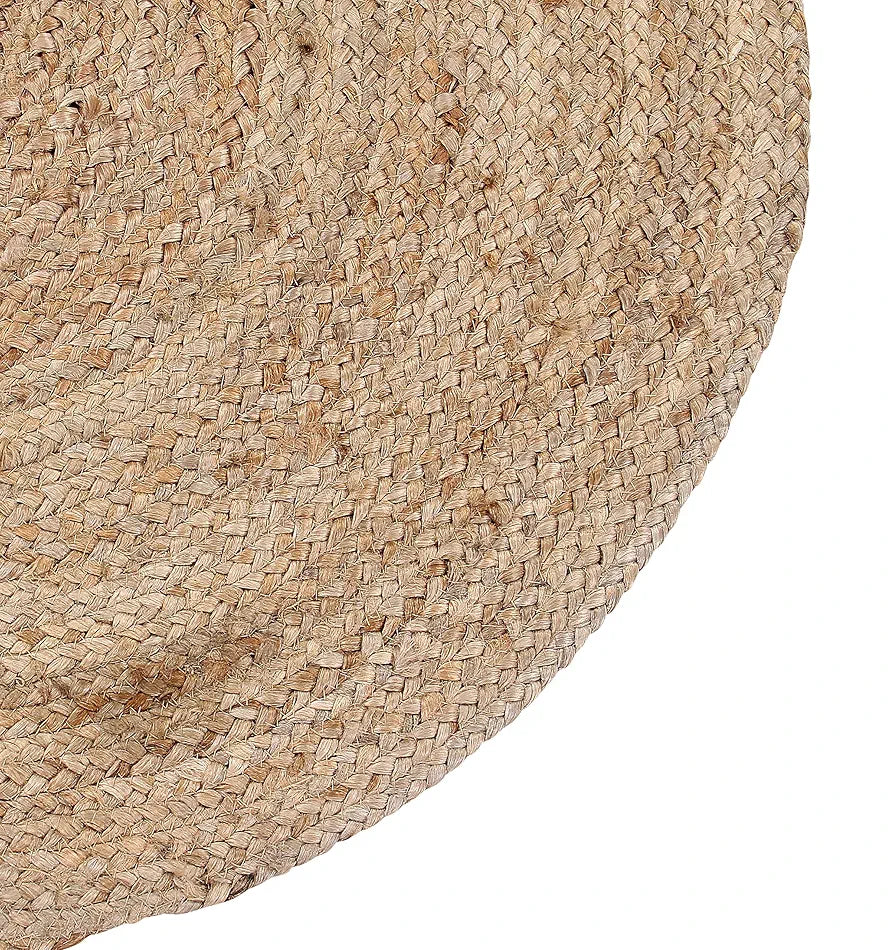 SASHAA WORLD Jute Rugs Handcrafted,Woven & Reversible Design Jute & Cotton Braided Round Carpet Door Mats,Natural 