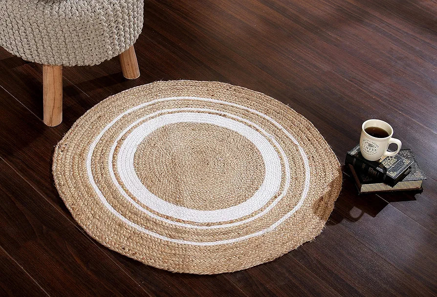SASHAA WORLD Indian Handmade Braided Jute Round Rugs for Home Décor | Perfect for Living Room, Hallway, Bedroom, or Dining Area | Adds a Modern, Rustic Touch to Any Space, 90 cm