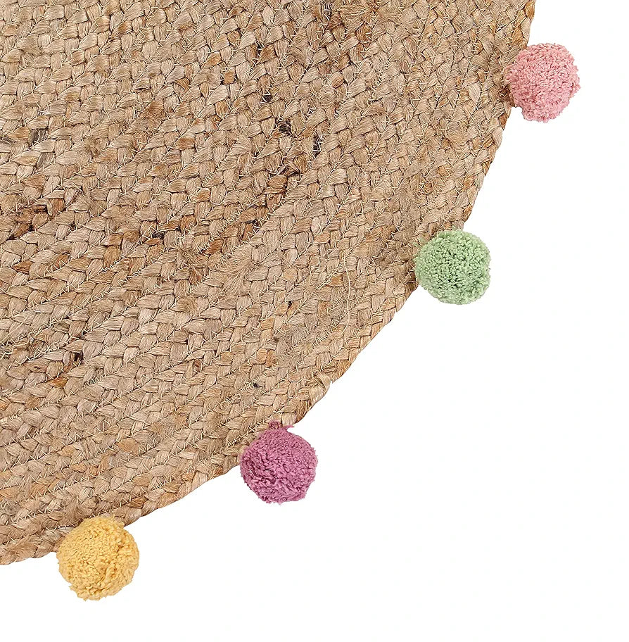 SASHAA WORLD Indian Handmade Jute Braided Round Carpet | Durable and Stylish for Living Room, Bedroom, Hallway, or Dining Area | Adds a Modern Rustic Touch to Your Home Décor | Beige, 90 cm