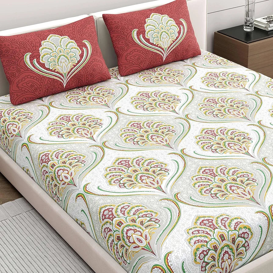 Dreamscape 100% Cotton Value King Bedsheet with 2 Pillow Covers - 