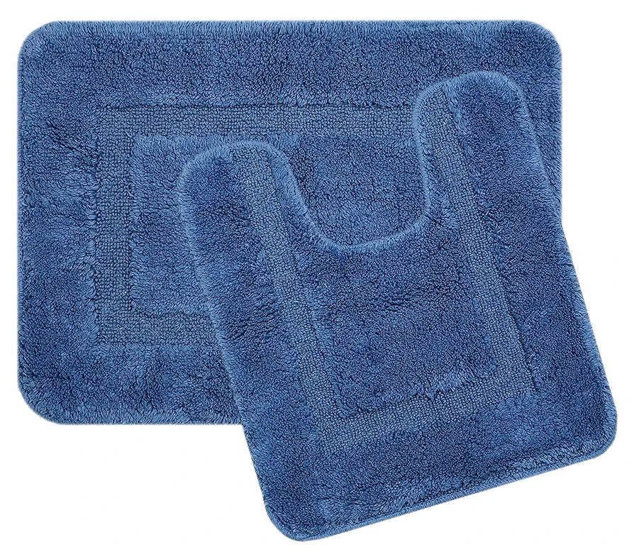 Saral Home Cotton Anti Slip Bathmat Set with Contour | Soft & Super Absorbent Mats for Shower | Washable, Non-Slip & Quick-Drying Mats for Home/Kitchen/Office | Pack of 2 