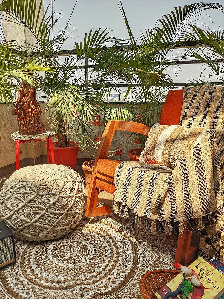 SASHAA WORLD Striped Throw Medium with Tasselled Edges |Throw for Living Room, Bedroom, Sofa & Chair |Camel Throw Blanket | 180 x130 cm
